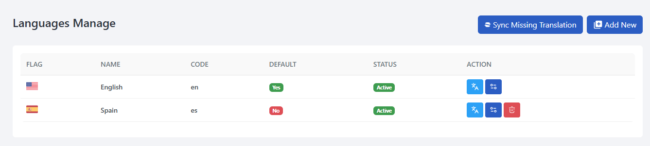 Languages Management UI