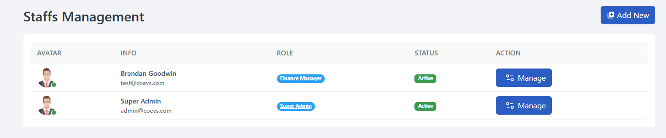 Staffs Management UI